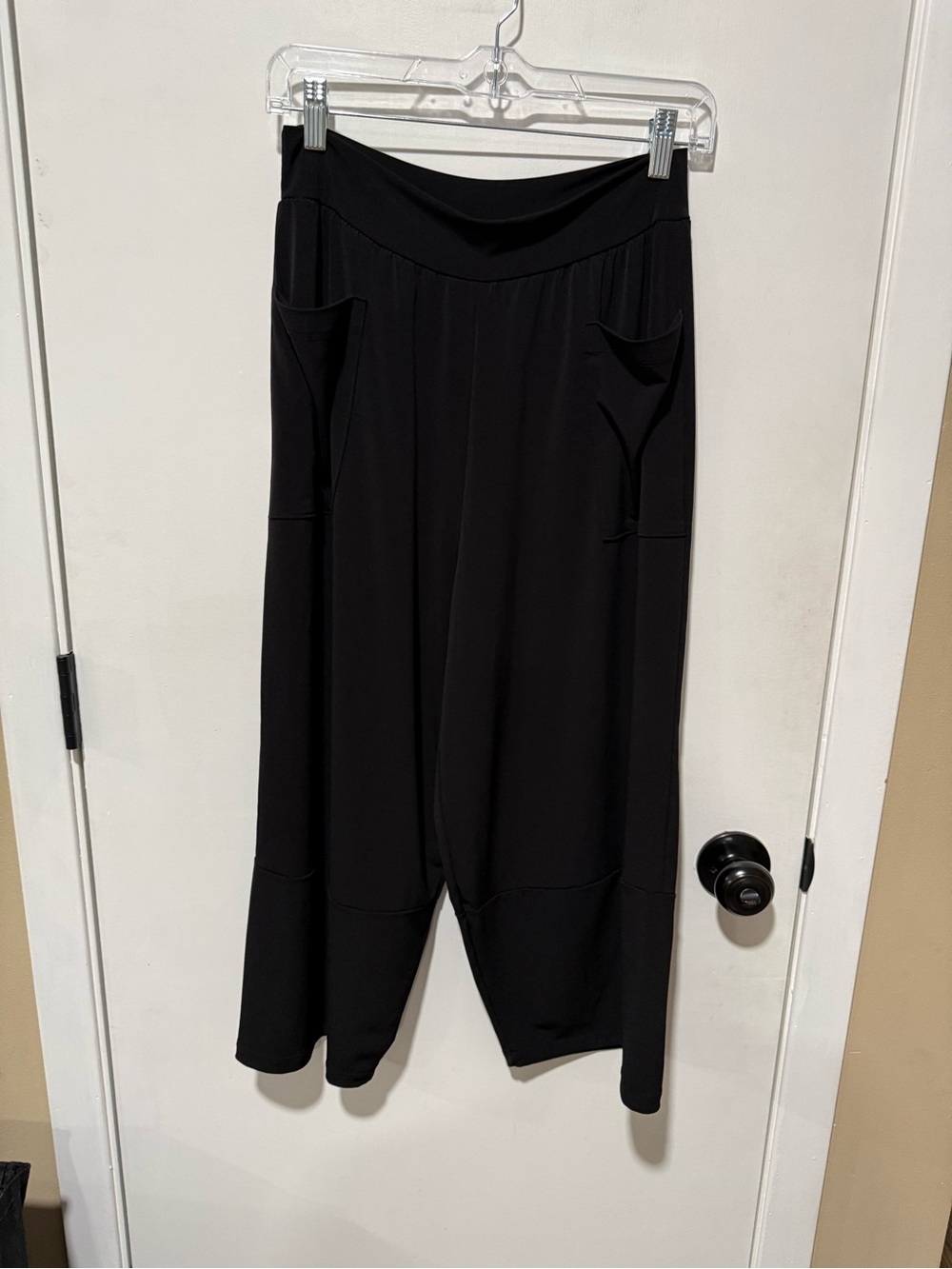 Clara Sun Woo Black Wide-Leg Ponte Pants with Pockets-#1552